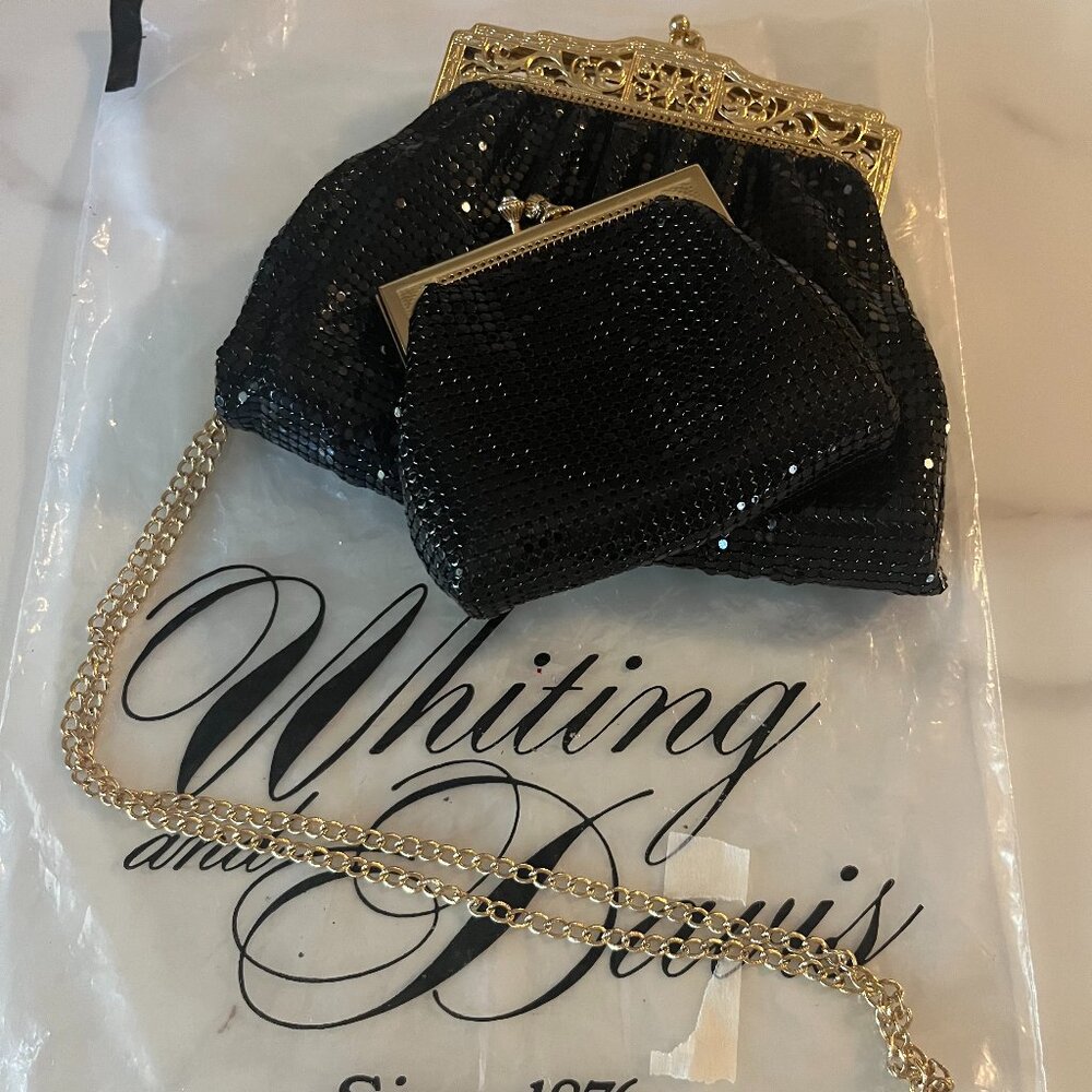Vintage Whiting & Davis Black Mesh Purse + Coin Purse Set